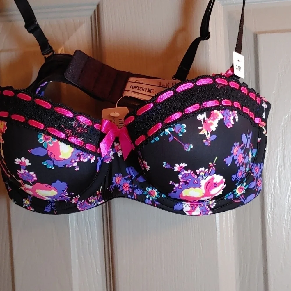 NWT BLACK MULTI FLORAL LA SENZA PERFECTLY ME PUSH UP BRA 34B - Picture 5 of 12